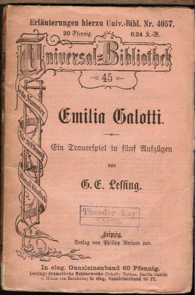 Emilia Galotti. Ein Trauerspiel in fünf Aufzügen.